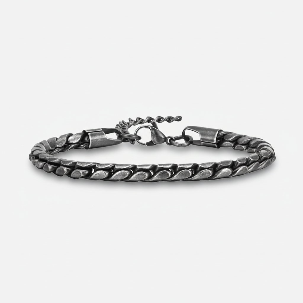 Obsidian Flat Curb Bracelet 5MM