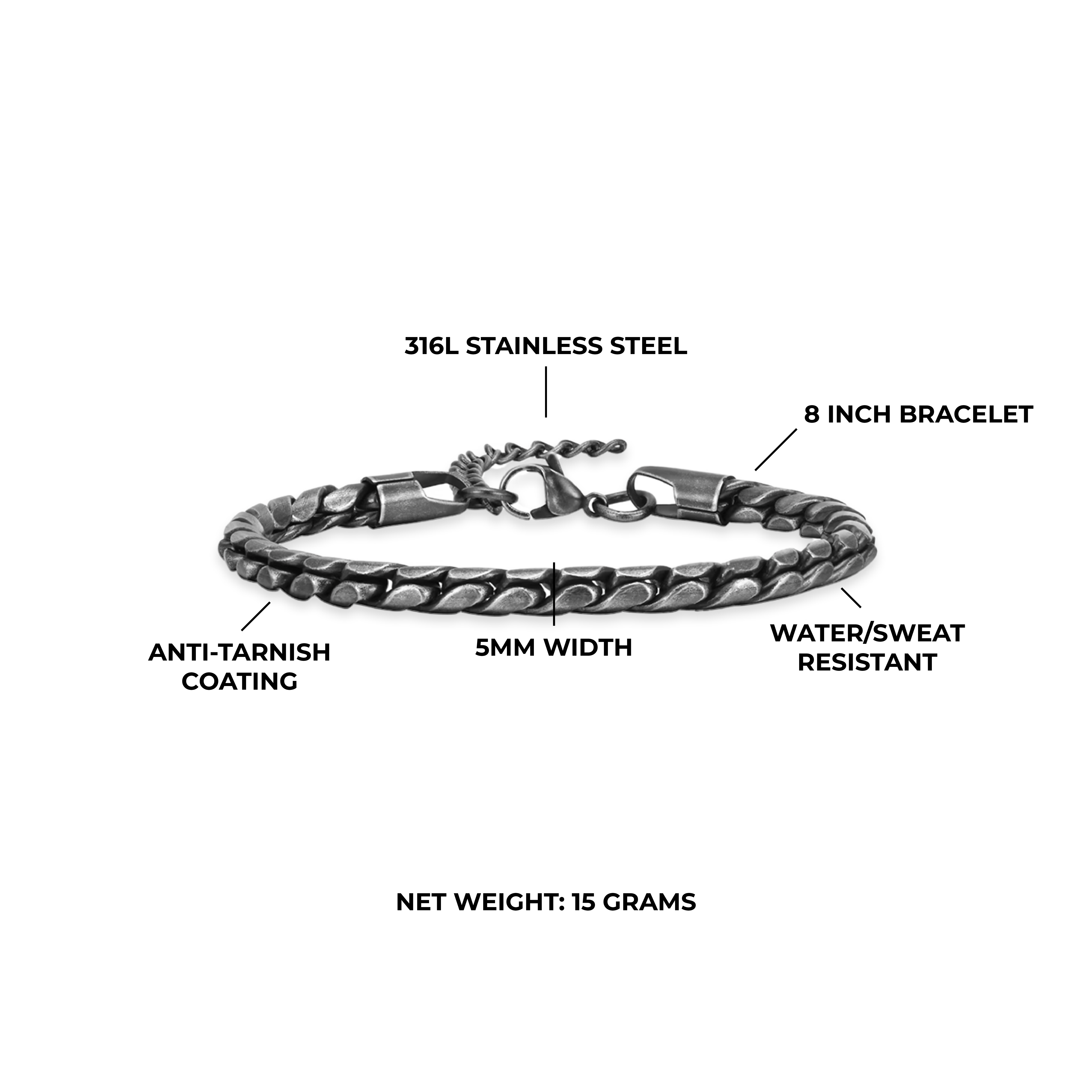 Obsidian Flat Curb Bracelet 5MM