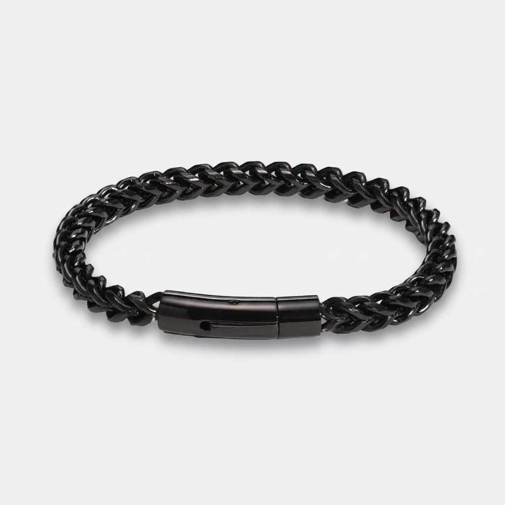 4MM Black Curb Bracelet With Barrel Clasp