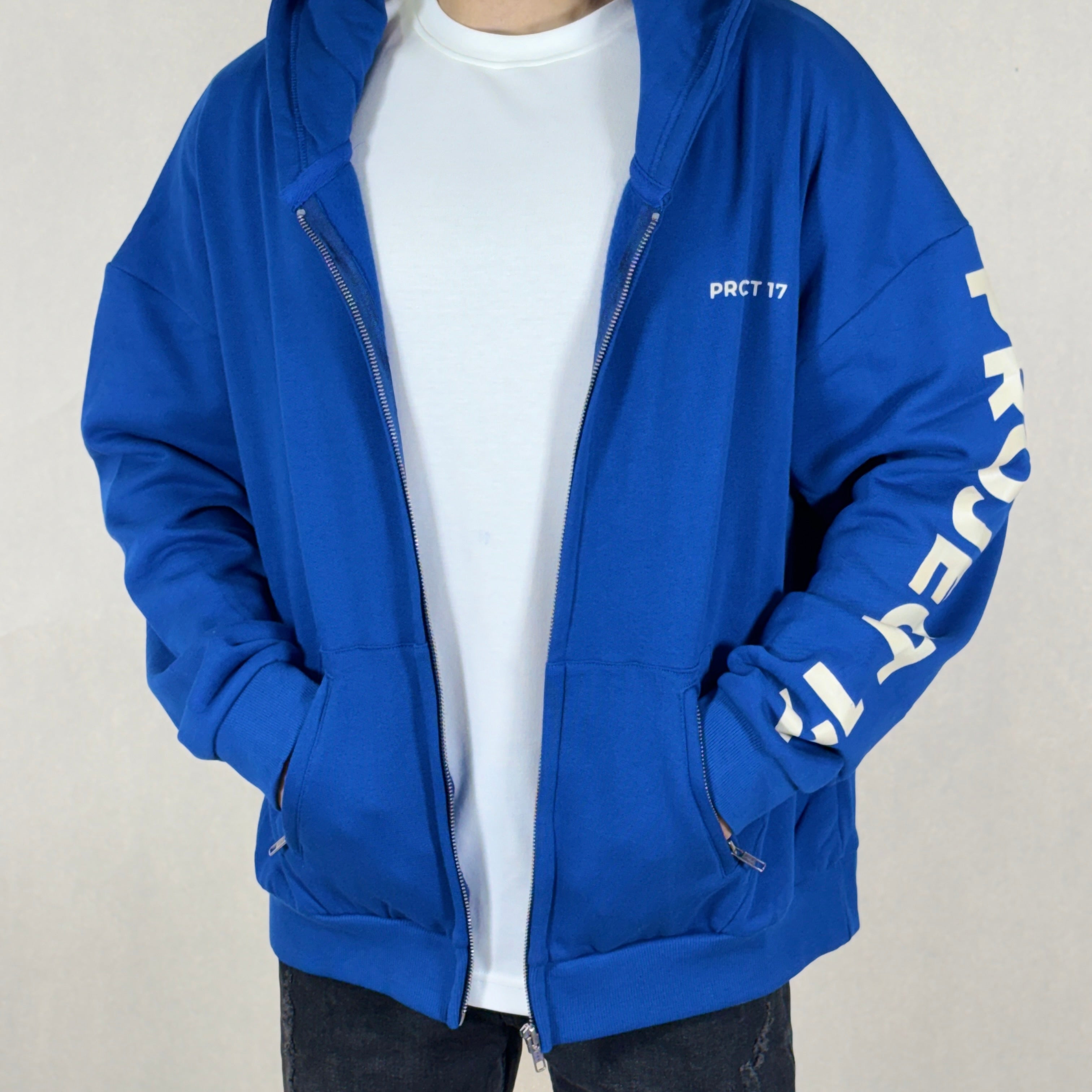 Patchwork Zip Hoodie Classic Blue