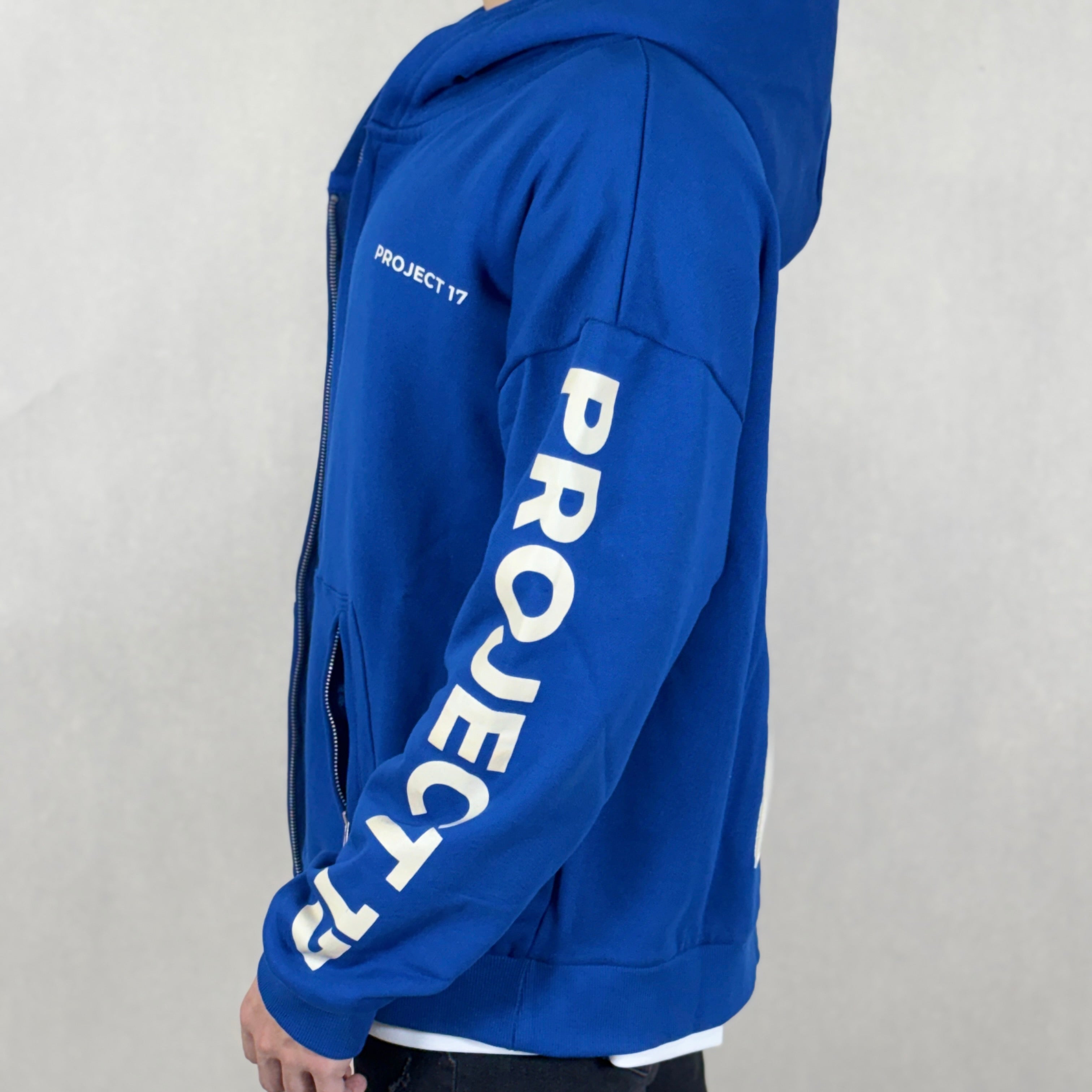 Patchwork Zip Hoodie Classic Blue