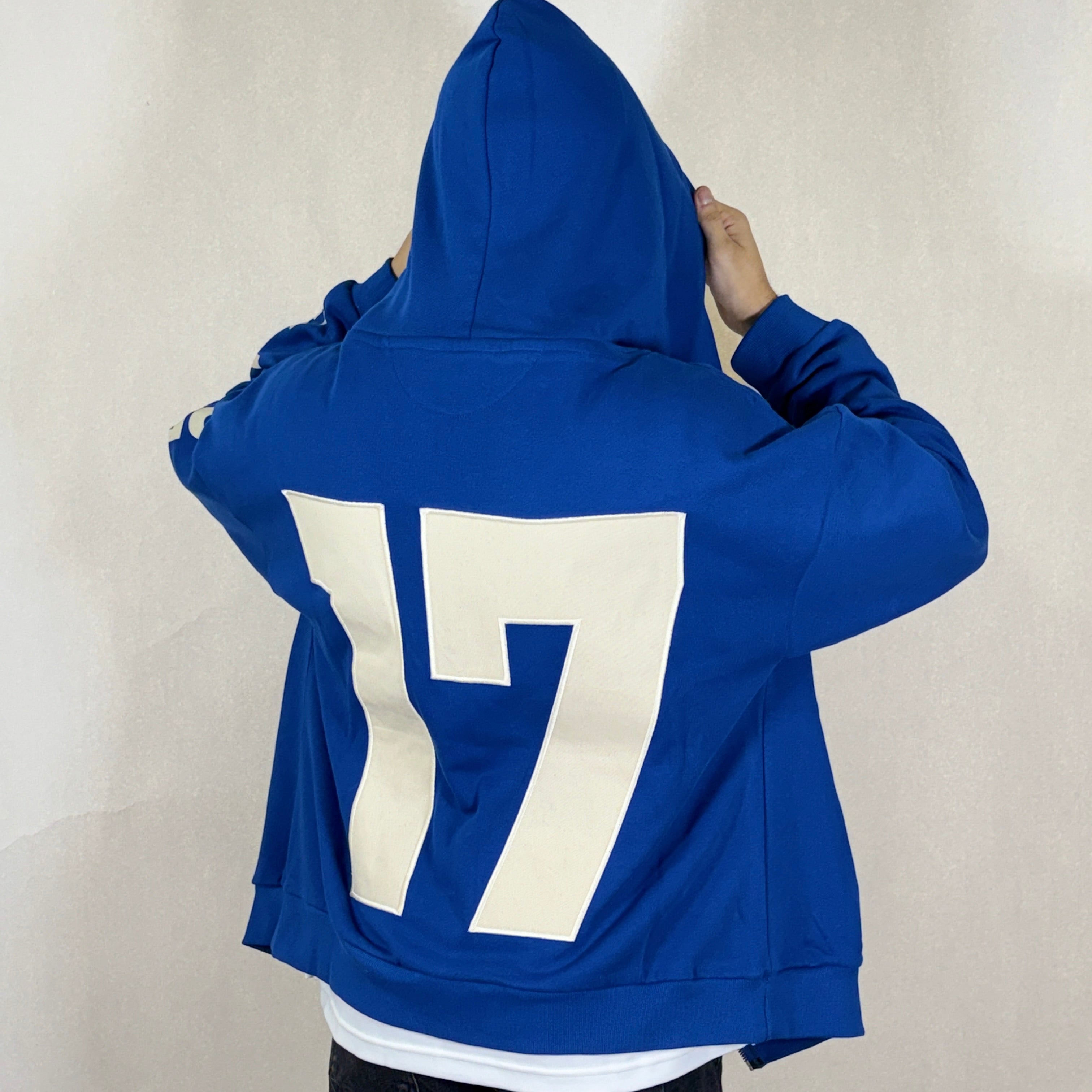Patchwork Zip Hoodie Classic Blue