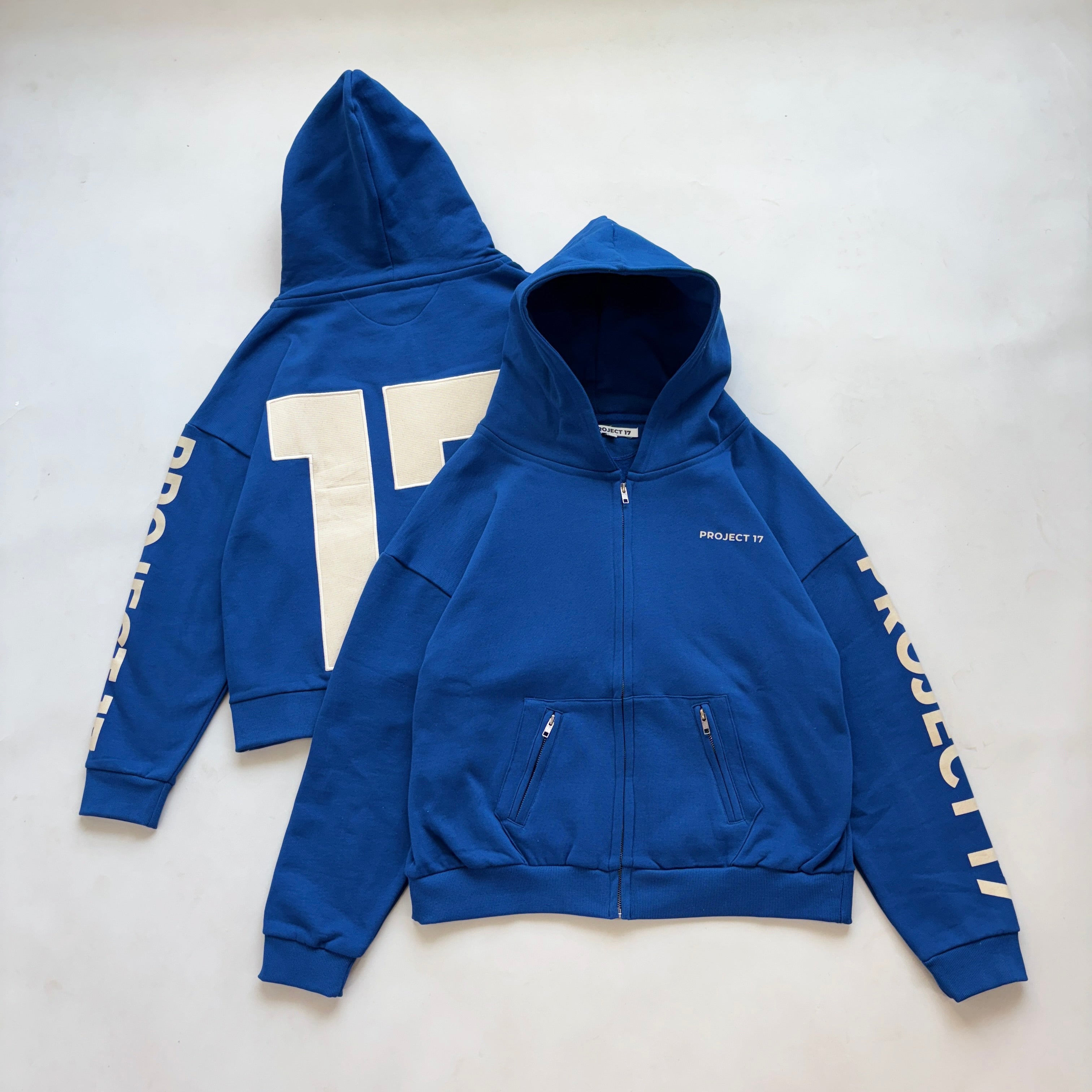 Patchwork Zip Hoodie Classic Blue