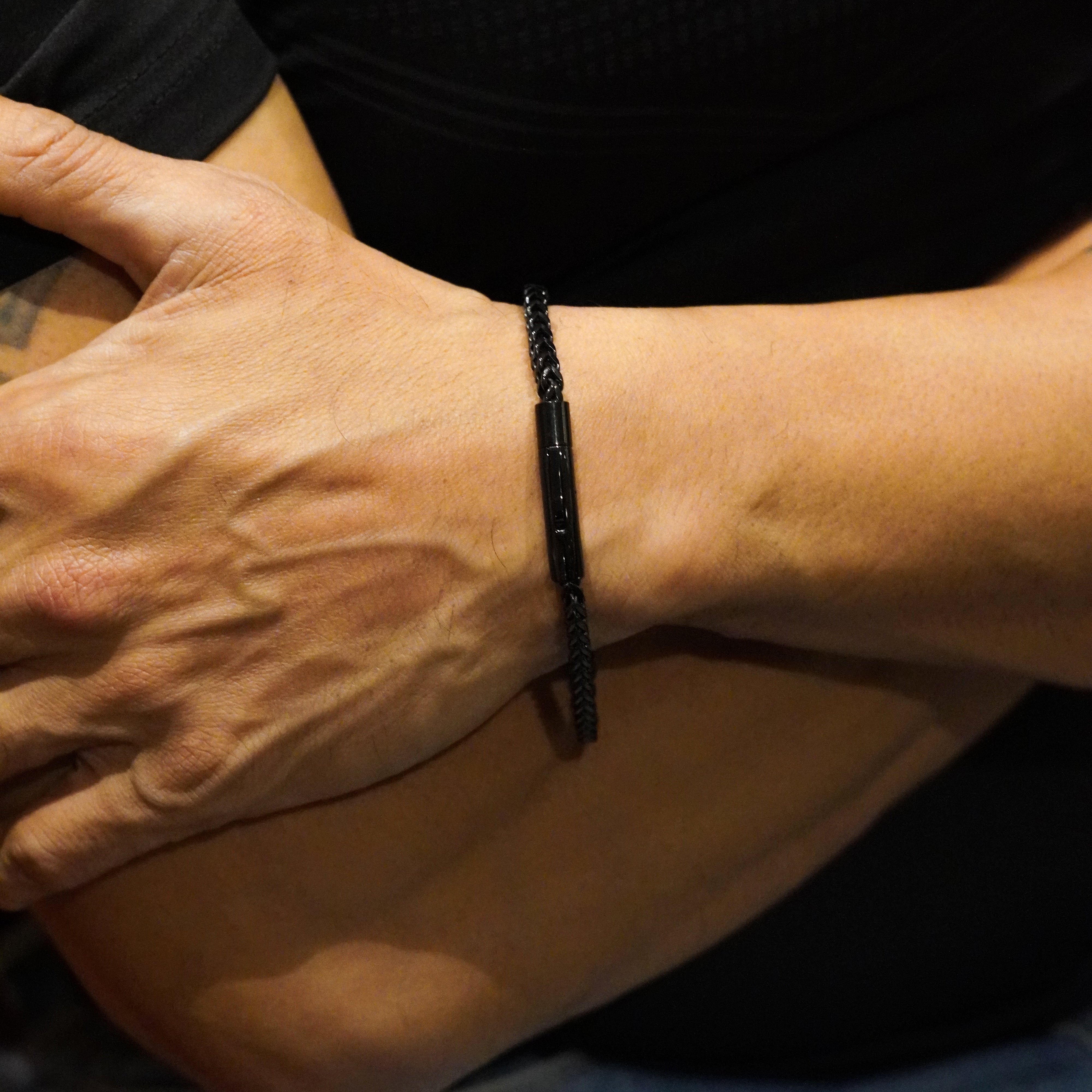 4MM Black Curb Bracelet With Barrel Clasp
