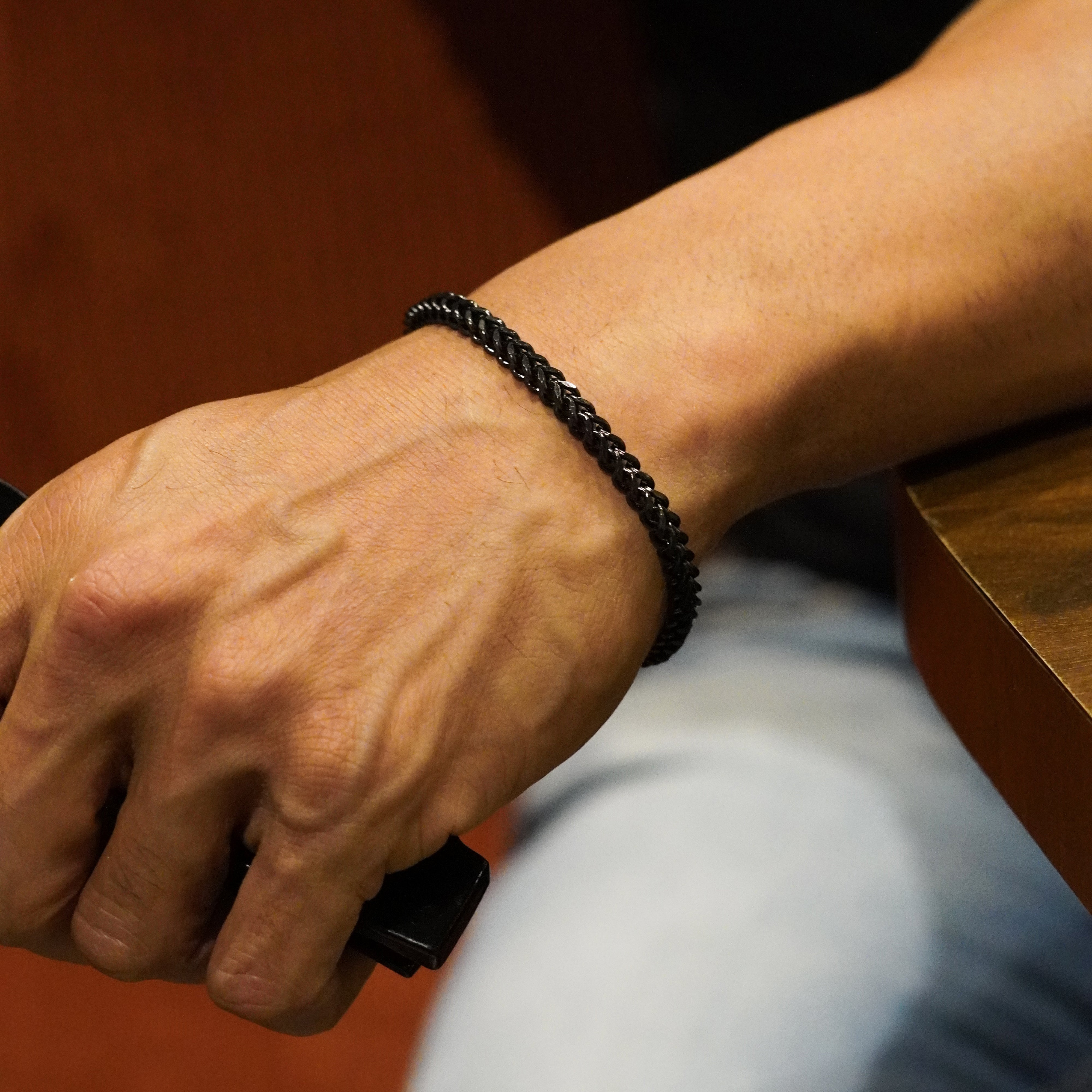 4MM Black Curb Bracelet With Barrel Clasp