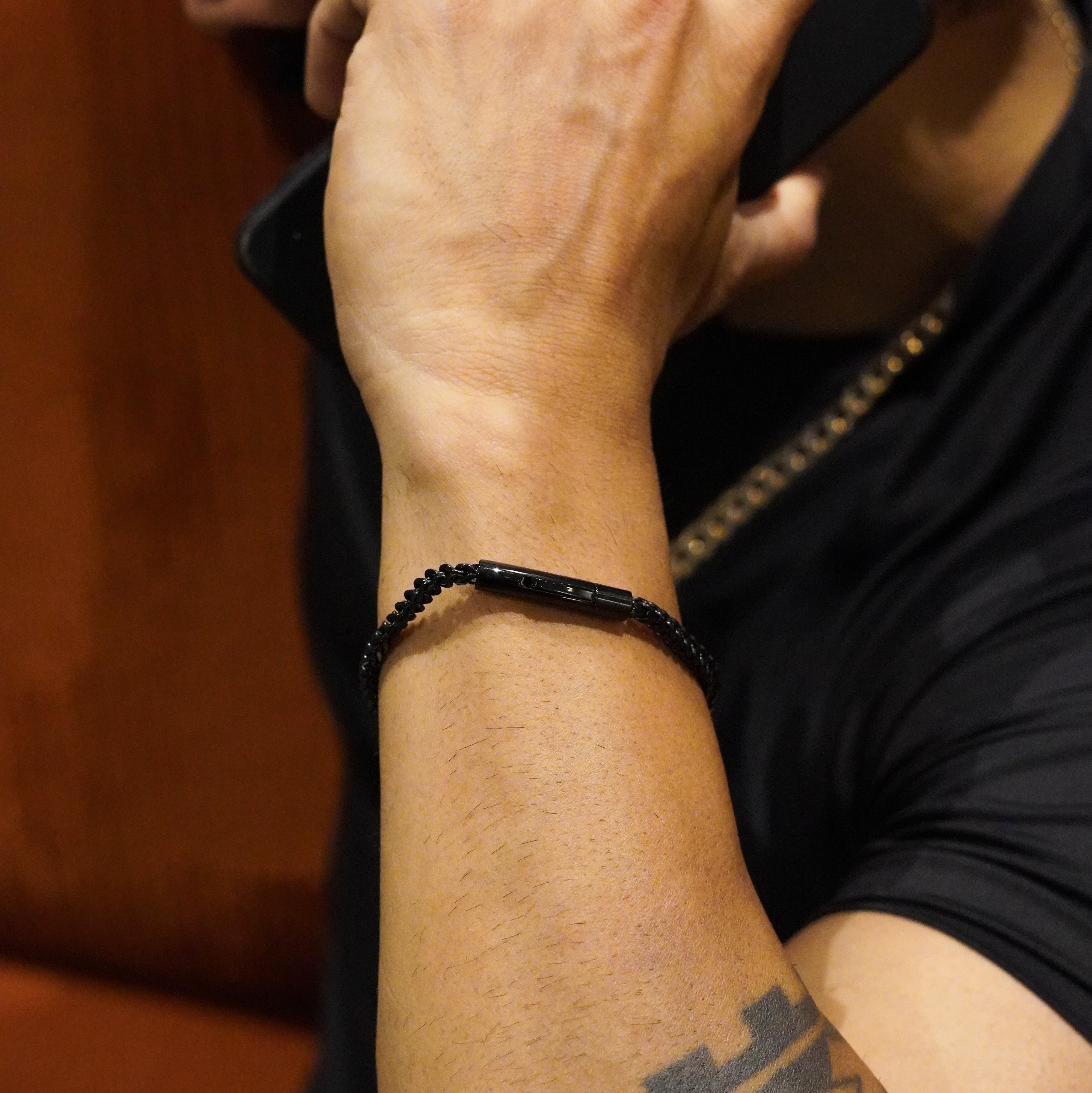 4MM Black Curb Bracelet With Barrel Clasp