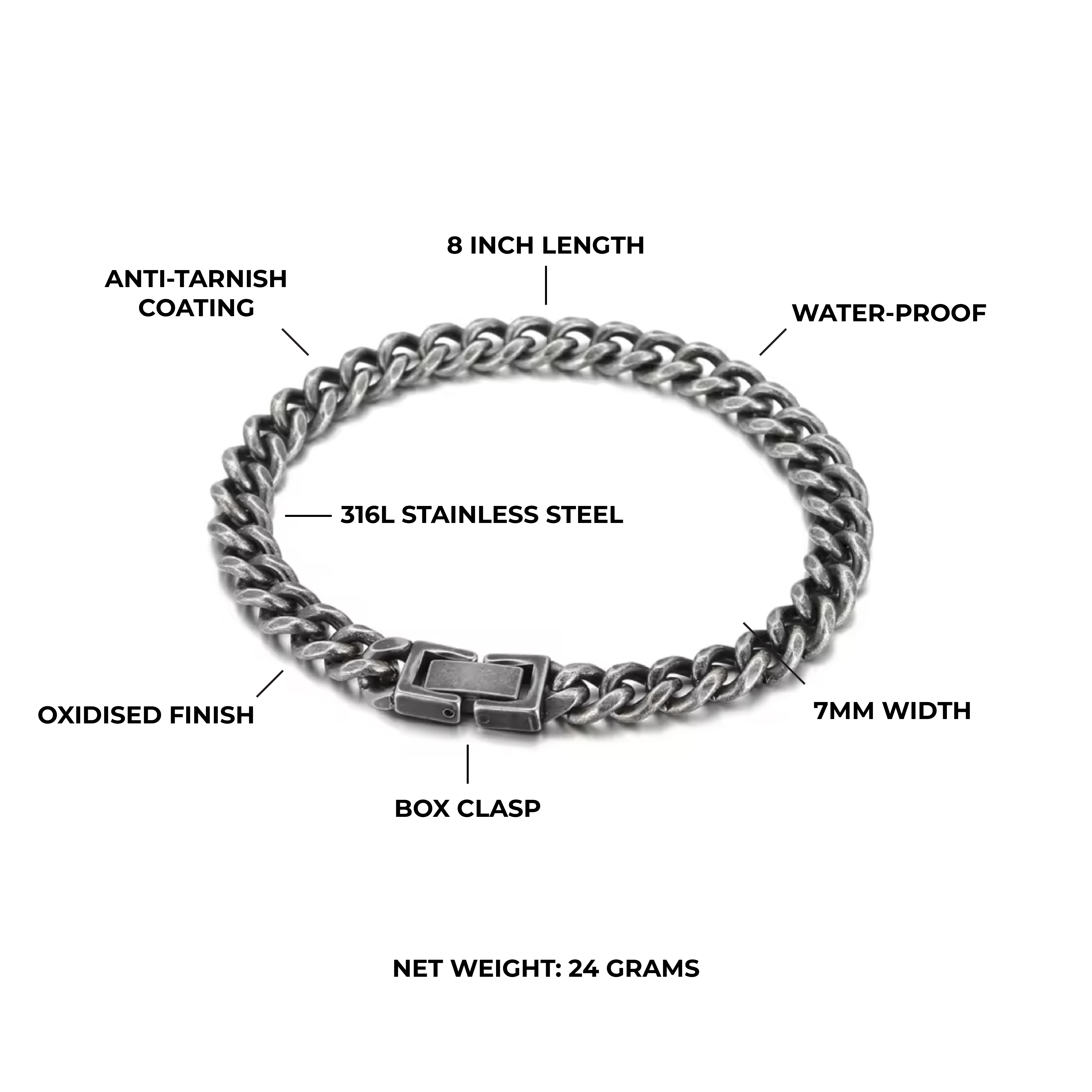 Obsidian Cuban Bracelet 7MM