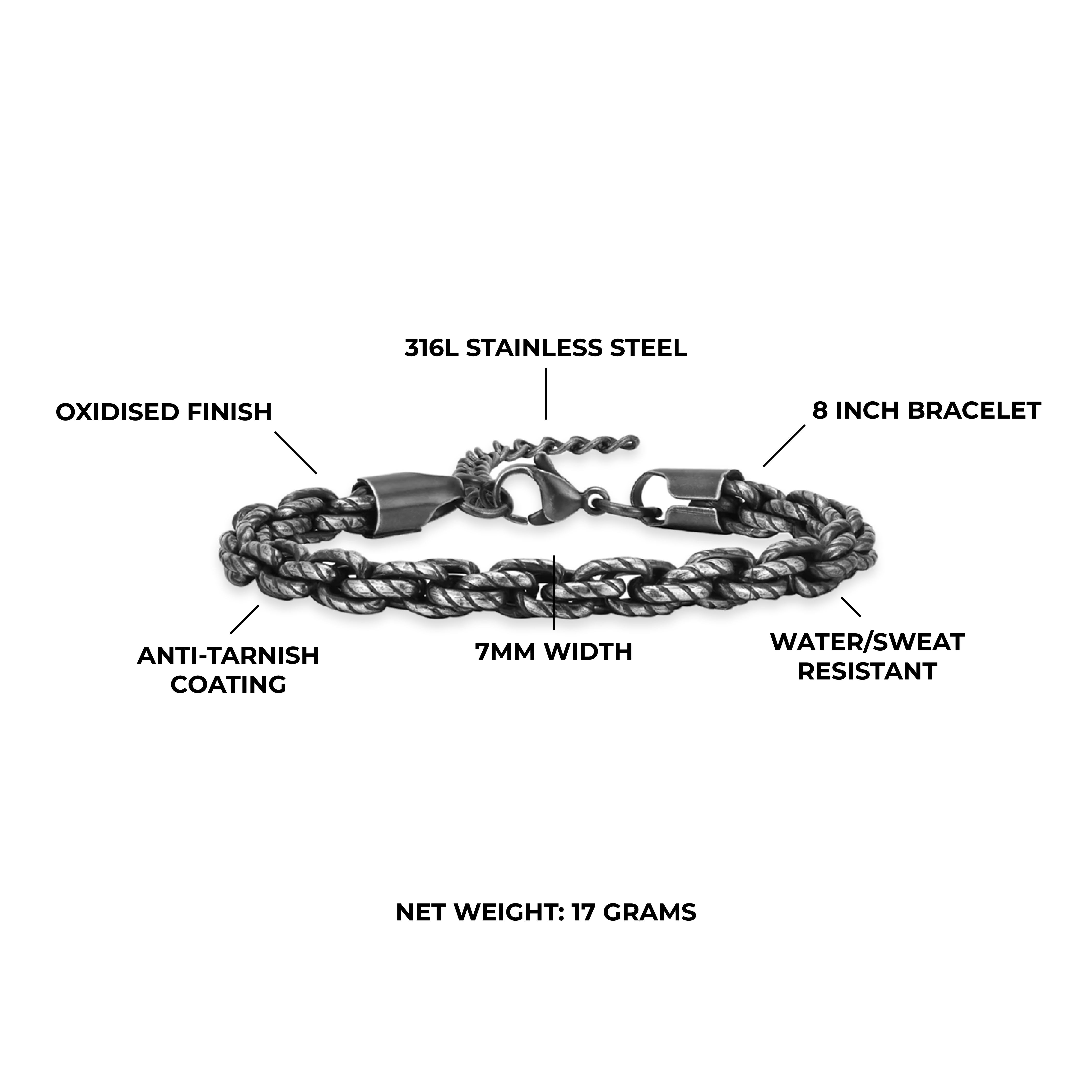 Obsidian Rope Bracelet 7MM