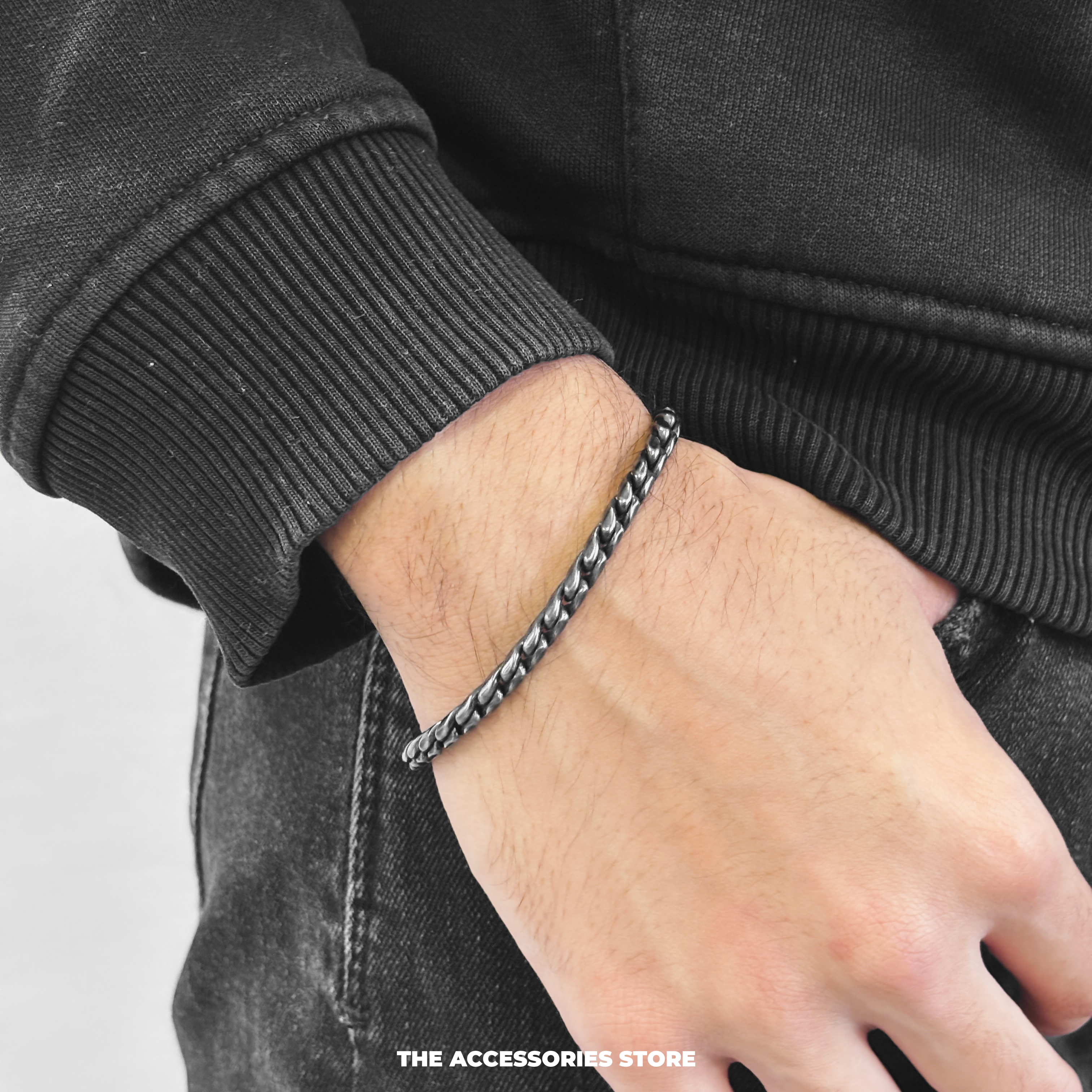 Obsidian Flat Curb Bracelet 5MM